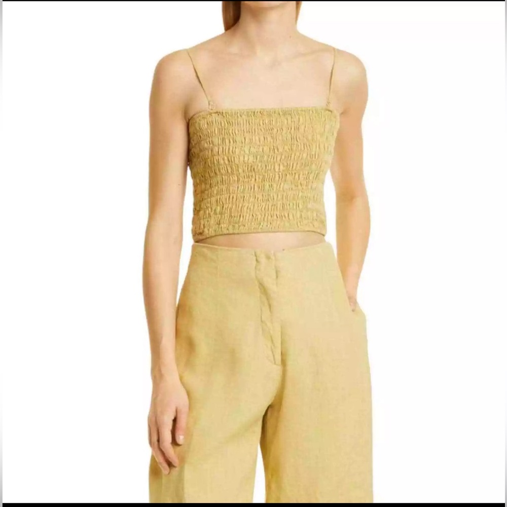 ATM Smocked Linen Crop Tank In Seagrass Green Size Large NWT